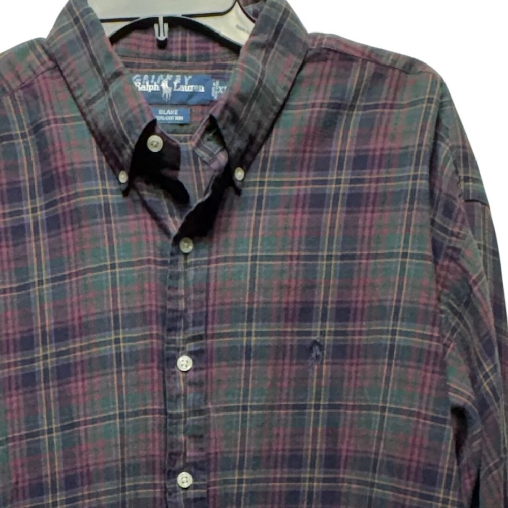 Polo Ralph Lauren Blake Shirt Mens XL Green Burgundy Plaid Cotton Button Down